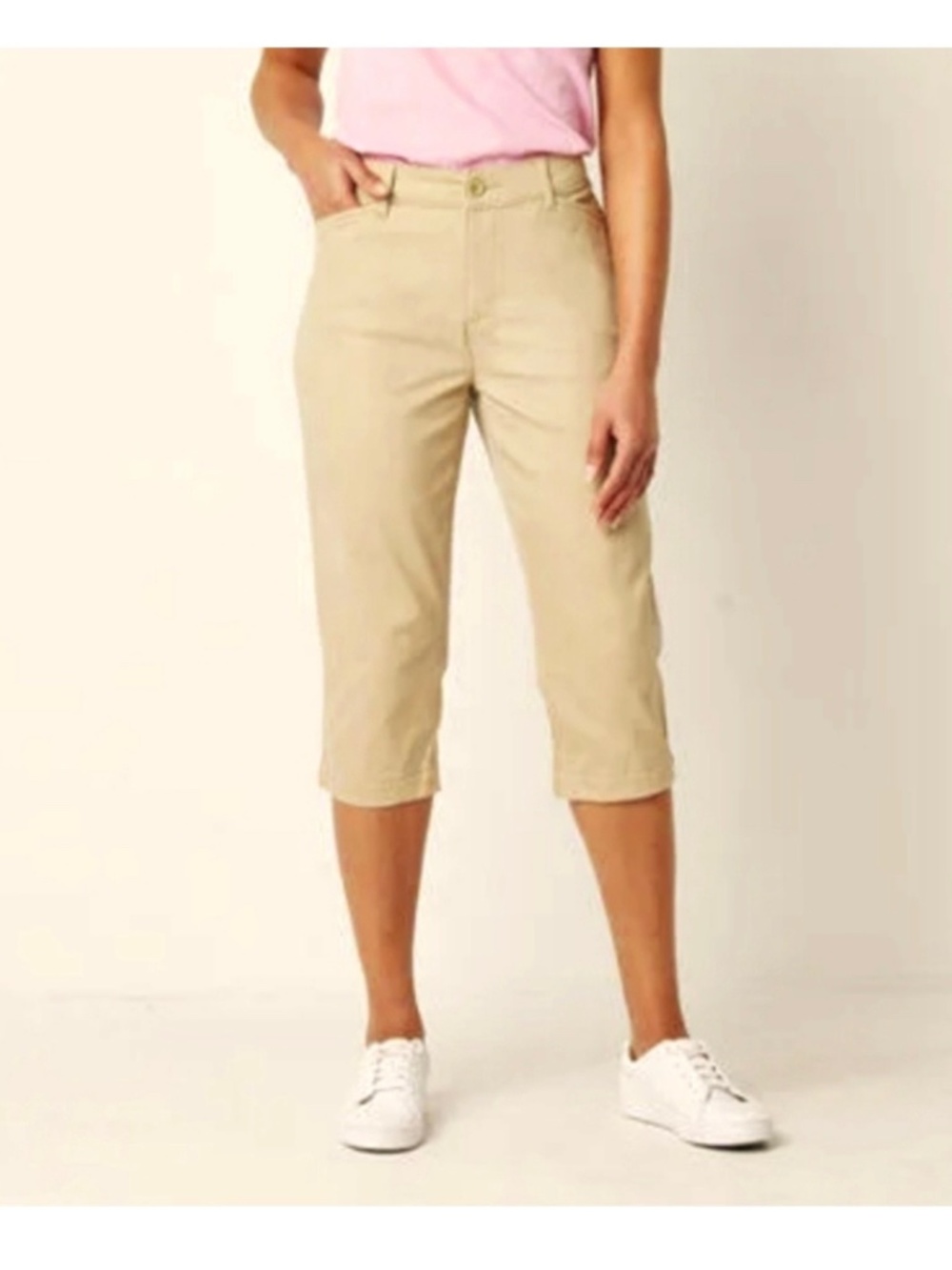 St. John's Bay Secretly Slender Mid Rise Capris Heratige Khaki. Sz 24W.
